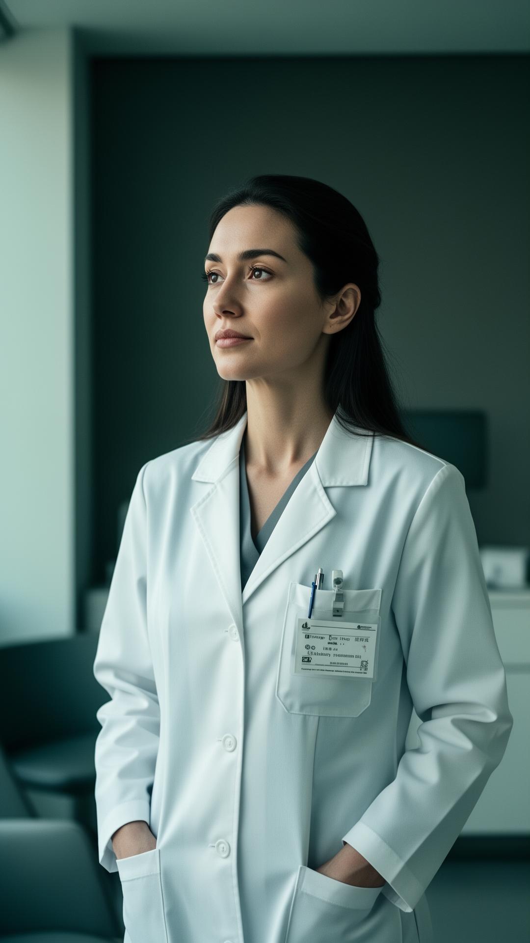 Médica em ambiente clínico